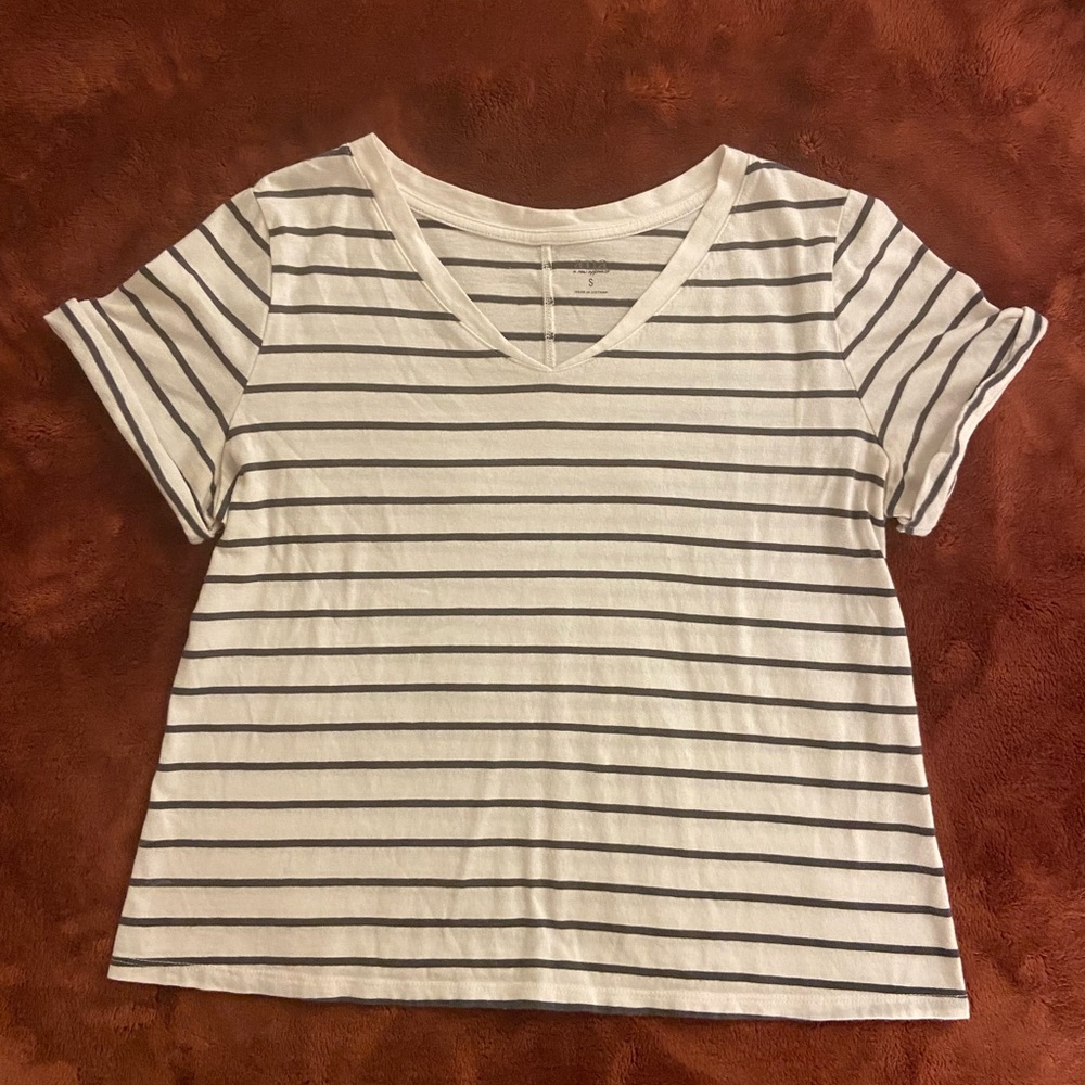 A.n.a Grey and White Striped Tee